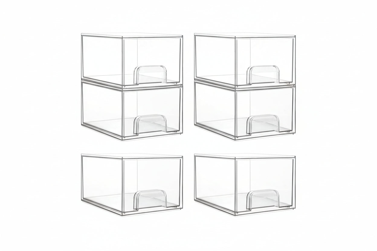 Clear Stackable Acrylic Storage Drawers (8-Pack) – Small Pull-Out Organizers for Vanity, Bathroom & Cabinets