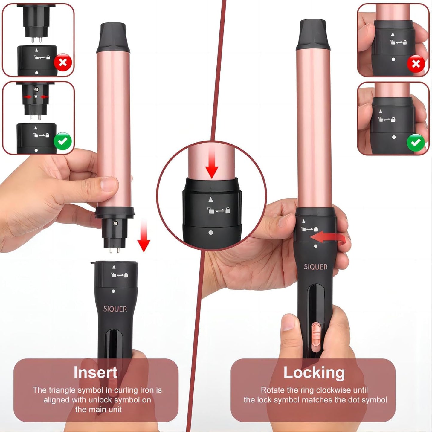 3 in 1 Curling Wand Set - SIQUER Hair Waver Curling Iron for Women with 3 Interchangable Ceramic Beach Waves Wands 1/2 Inch to 1 1/4 Inch Fast Heating Up Hair Curler with Box (Rose, Black)