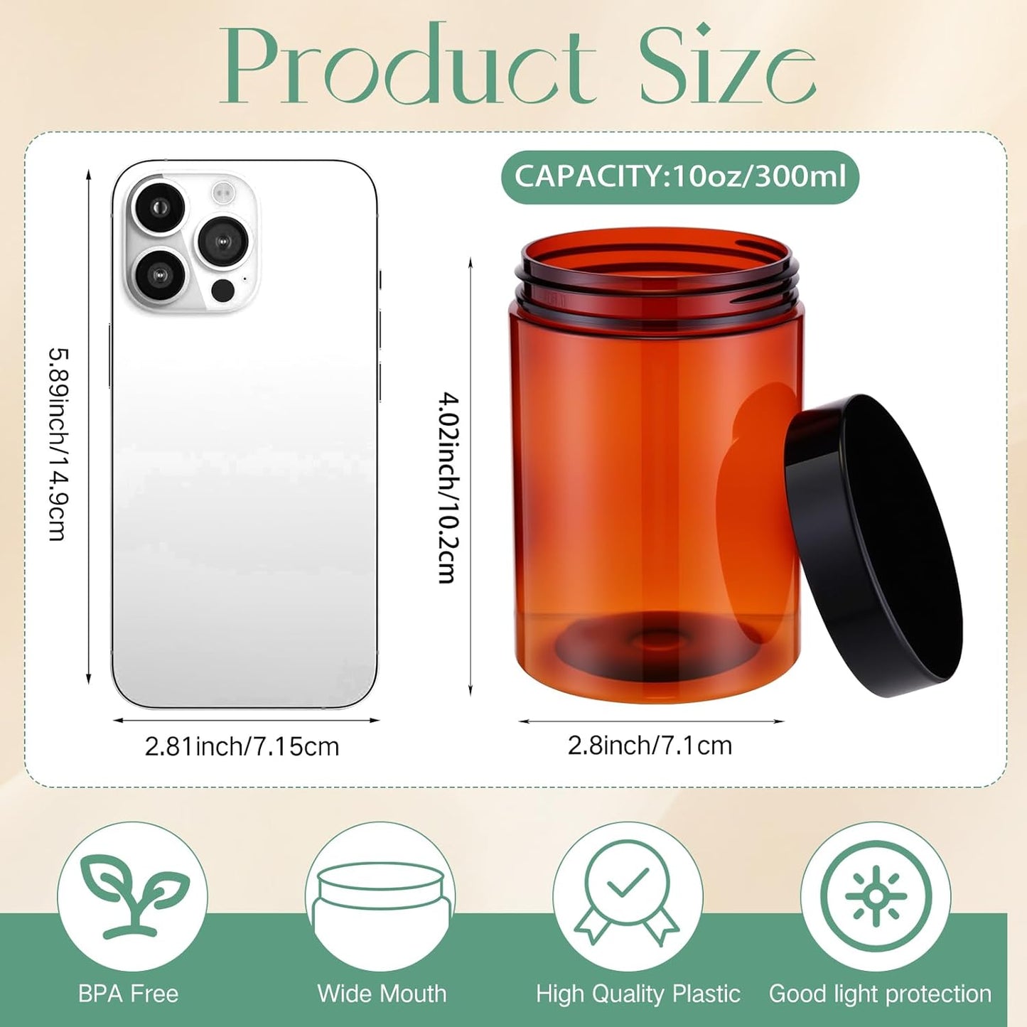 SATINIOR 24 Pieces Empty Clear Plastic Jars with Lids Round Storage Containers Wide Mouth for Beauty Product Cosmetic Cream Lotion Liquid Butter Craft and Food(Amber Lid,10 oz)