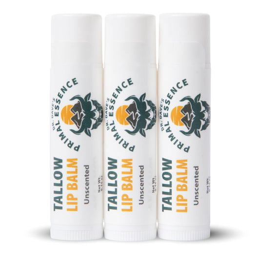 Moisturizing Tallow Lip Balm – Grass-Fed Beef Tallow with Organic Coconut Oil, Beeswax, and Vitamin E – Unscented Lip Balm Set – Travel Essential - 3-Pack