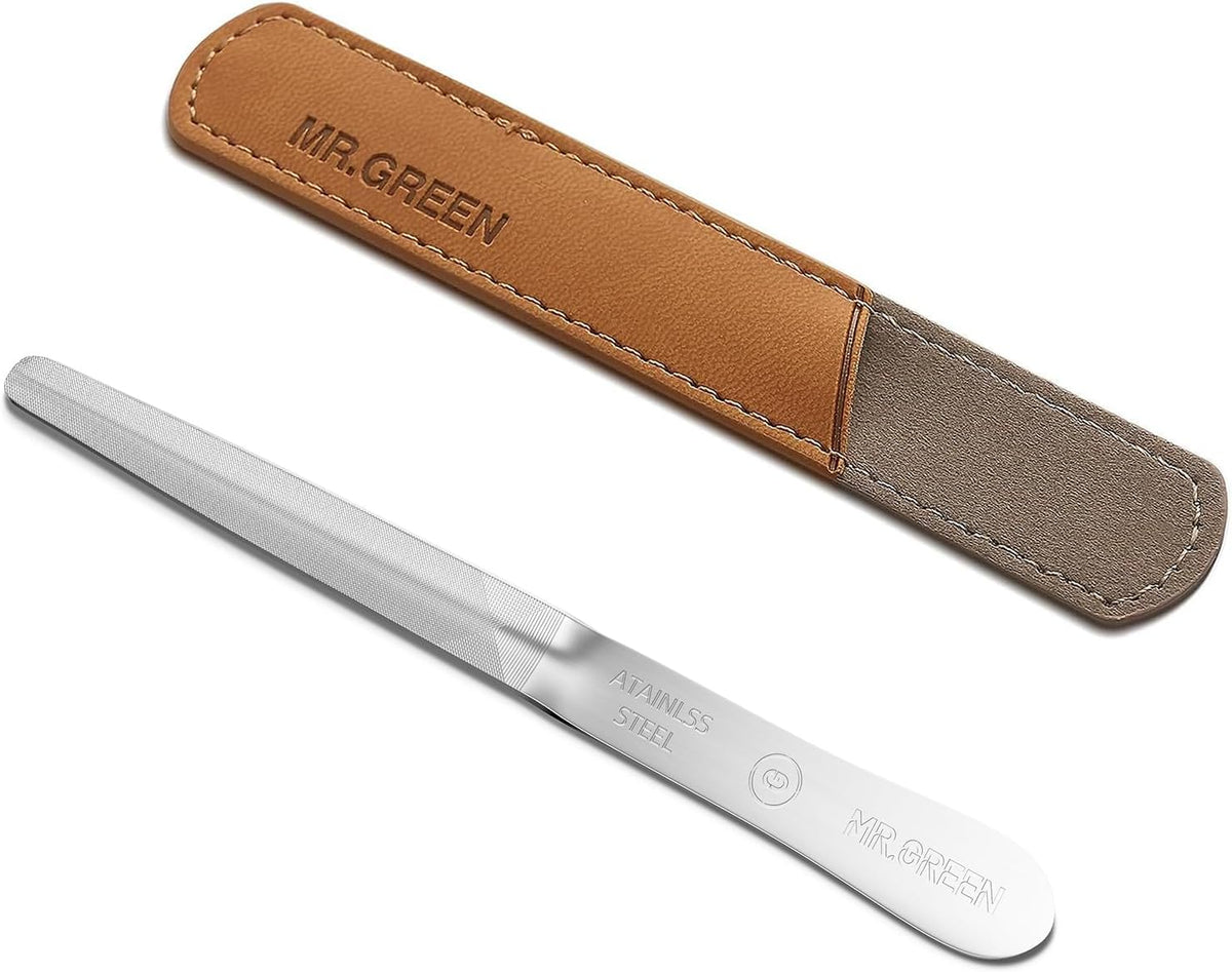 MR.GREEN Curved Nail File – Double-Sided Metal Nail File for Men & Women with Protective Travel Case, Ergonomic Anti-Slip Handle, Washable & Reusable, for Fingernails & Toenails