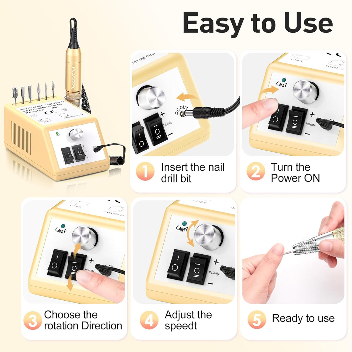 Jiasheng Electric Nail Drill, 30000rpm Professional Nail Drill Machine, Nail Drills for Acrylic Nails Professional Manicure Pedicure Kit for Woman