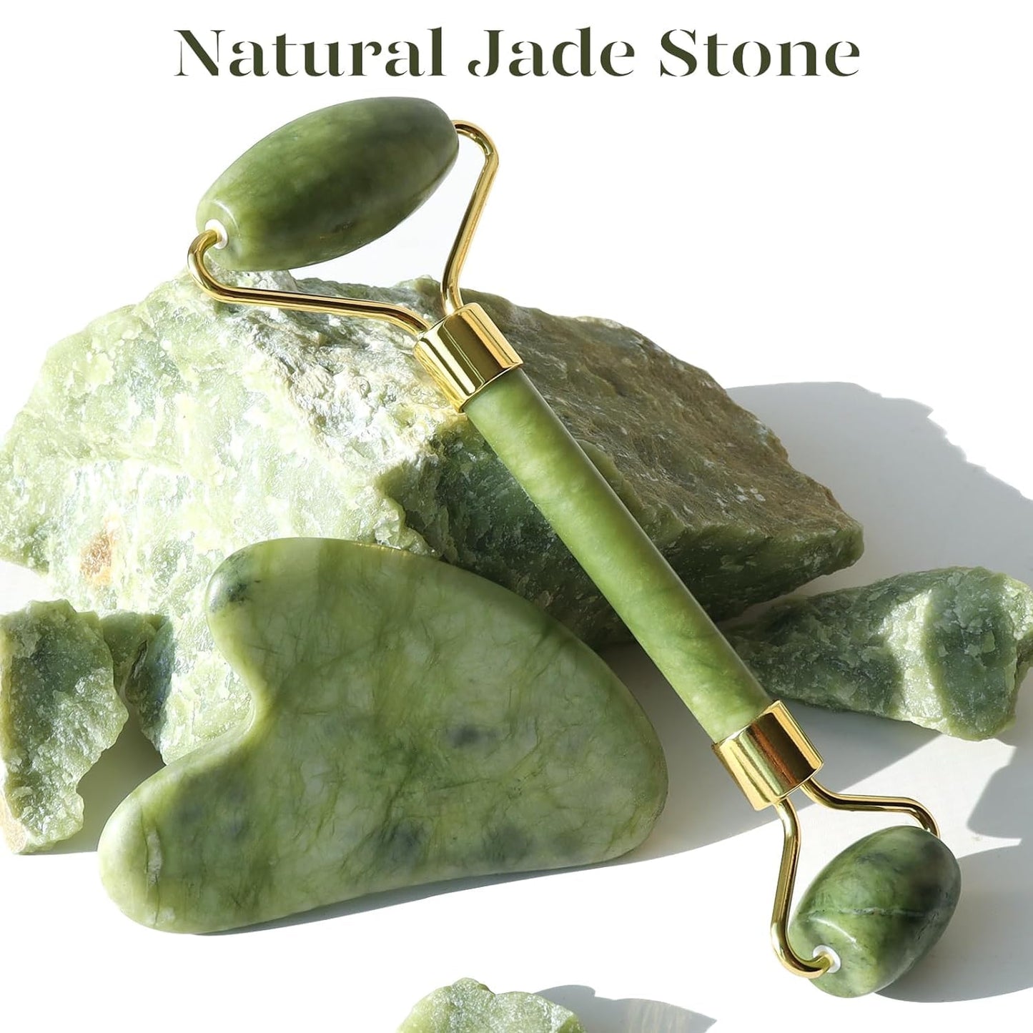BAIMEI Jade Face Roller & Gua Sha, Facial Beauty Skin Care Tools, Self Care Gift for Men Women, Massager for Face, Eyes, Neck, Relieve Fine Lines and Wrinkles - Green