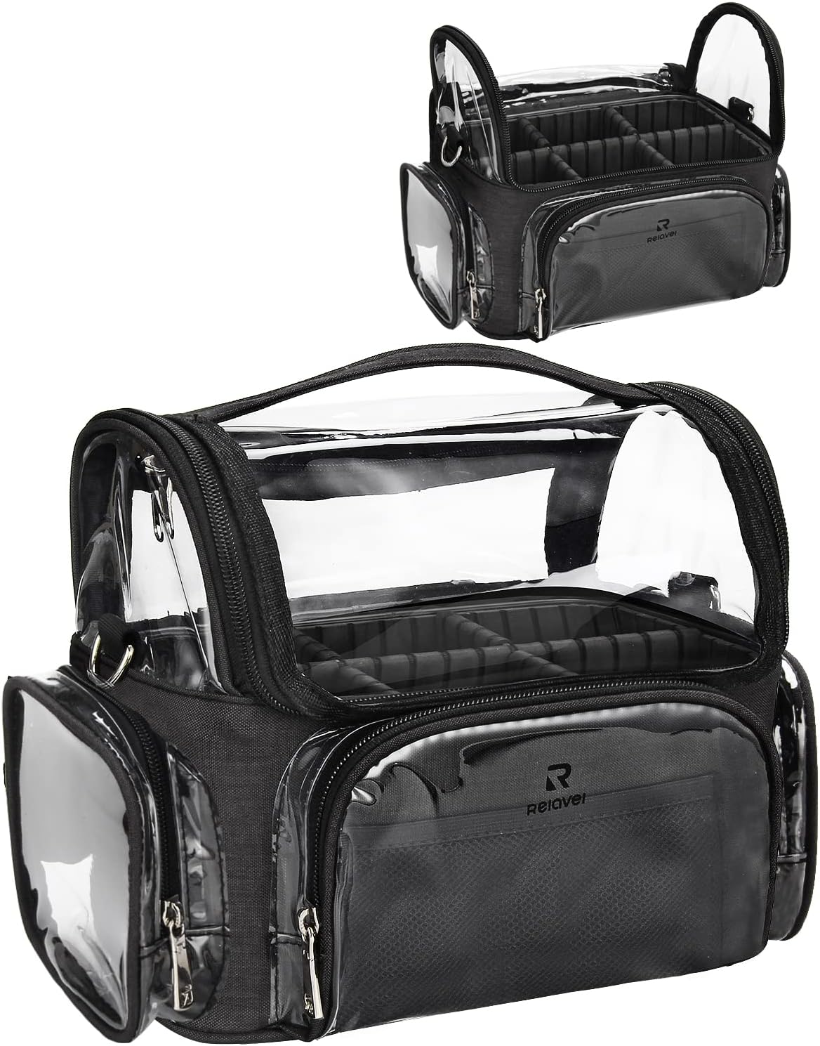 Makeup Brush Travel Case Clear Waterproof Organizer Bag with Adjustable Dividers Large Capacity Cosmetic Storage