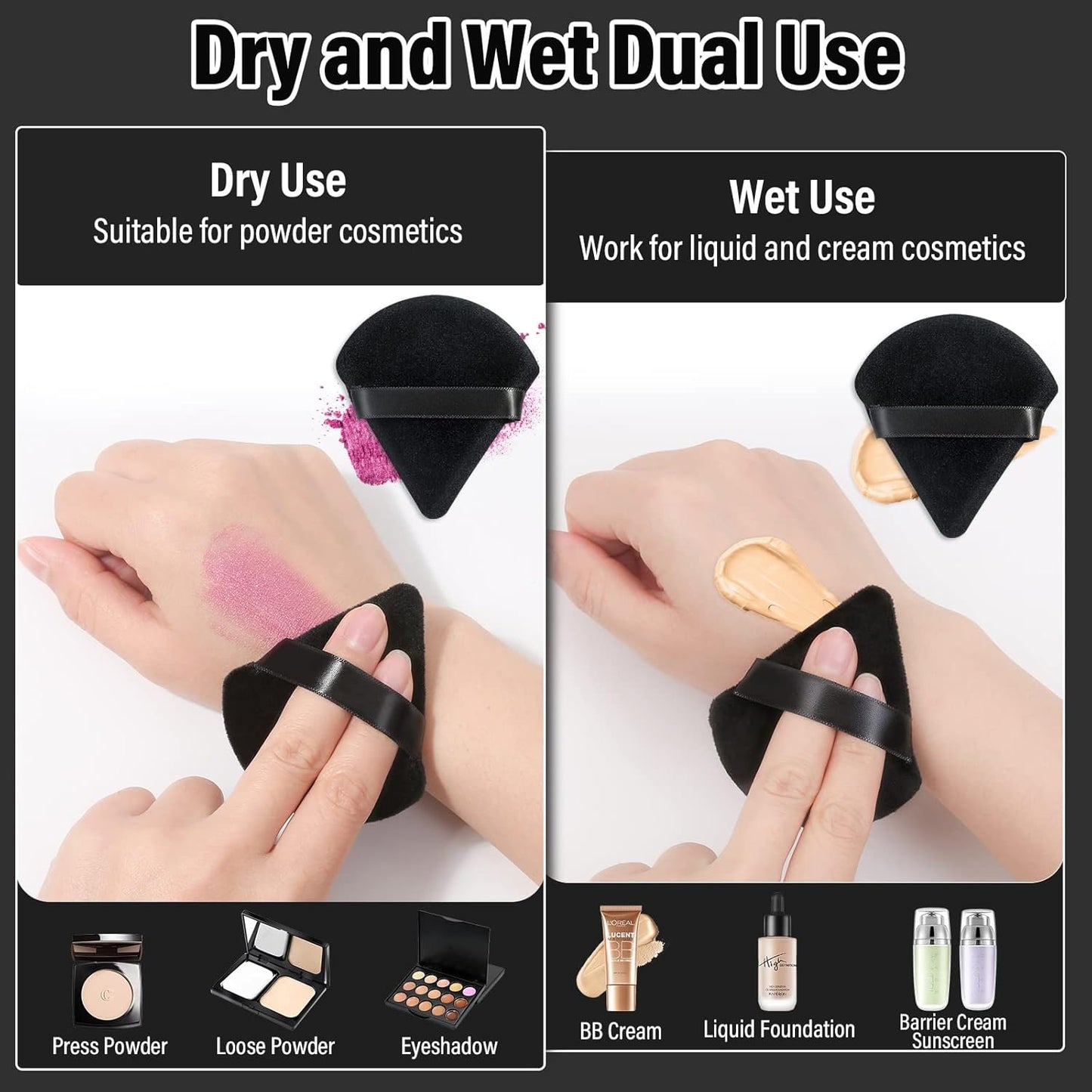 Thrilez 20pcs Triangle Powder Puff, Loose Powder Puffs Makeup Puff for Face Powder, Setting Powder Puff for Make Up, Face Puff Pads for Press Powder, Sponge Powder Applicator for Face and Eye (Black)