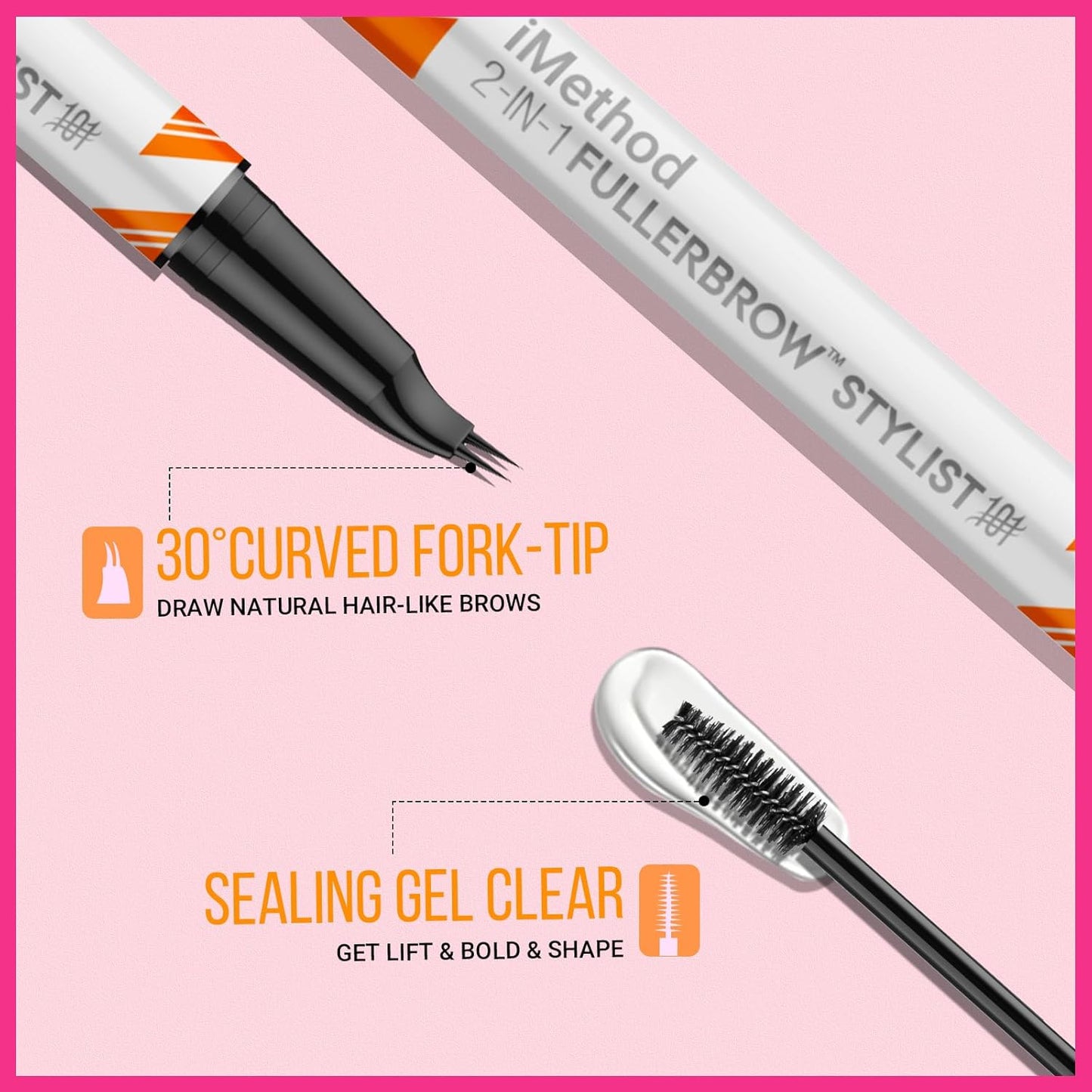iMethod Curved Eyebrow Pen and Brow Gel Clear - Eyebrow Pencils for Women with Natural Hair Like Strokes, Eyebrow Makeup for All-Day Defined, Waterproof, Smudge-proof, Black