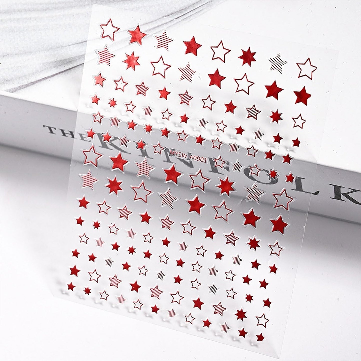12 Sheets White Blue Red Star Nail Art Stickers 3D Self Adhesive 4th of July Nail Stickers for Nail Art Independence Day Nail Decals Star Nail Supplies Design for DIY Acrylic Nails for Women Girls