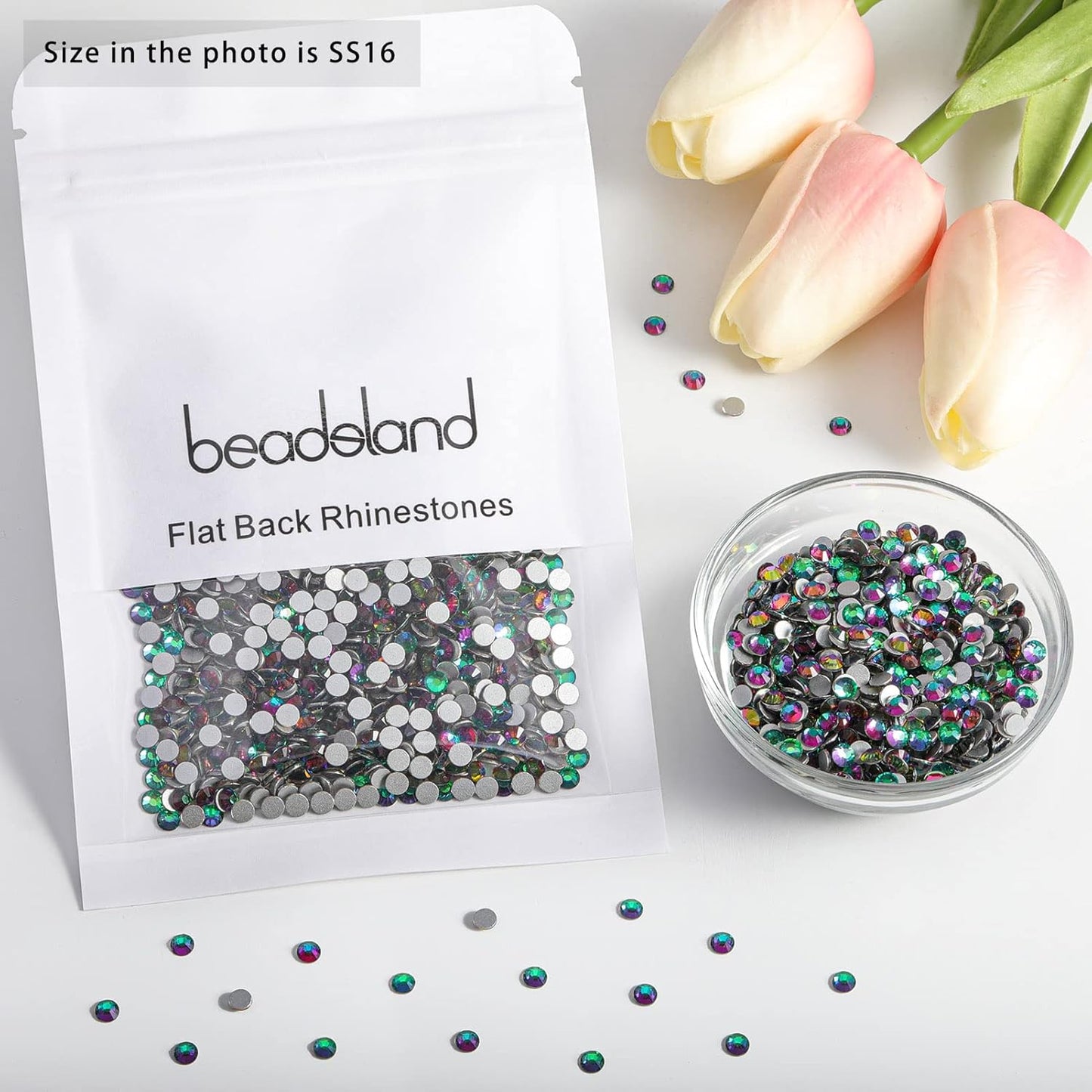 beadsland Flat Back Crystal Rhinestones Round Gems, Green Volcano (3.8-4.0mm) SS16/1440pcs