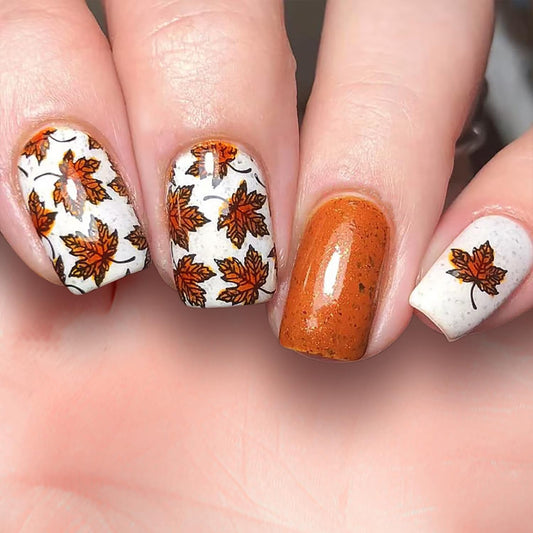 Fall Maple Leaves Press on Nails Medium Square Thanksgiving Fake Nails Glossy Maple Leaf Glue on Nail Autumn Acrylic Stick on Nail for Women DIY Manicure
