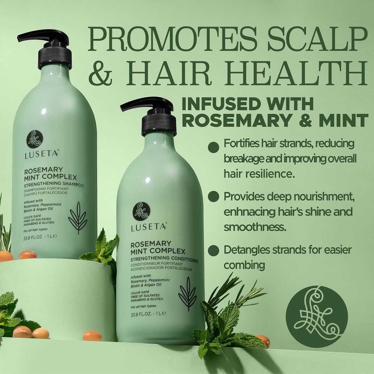 Luseta Rosemary Mint Strengthening Shampoo and Conditioner Set Nourish & Smooth Damaged Hair Thickening Shampoo for Thinning Hair,Add Shine for All Hair Types, for Men and Women 33.8oz×2