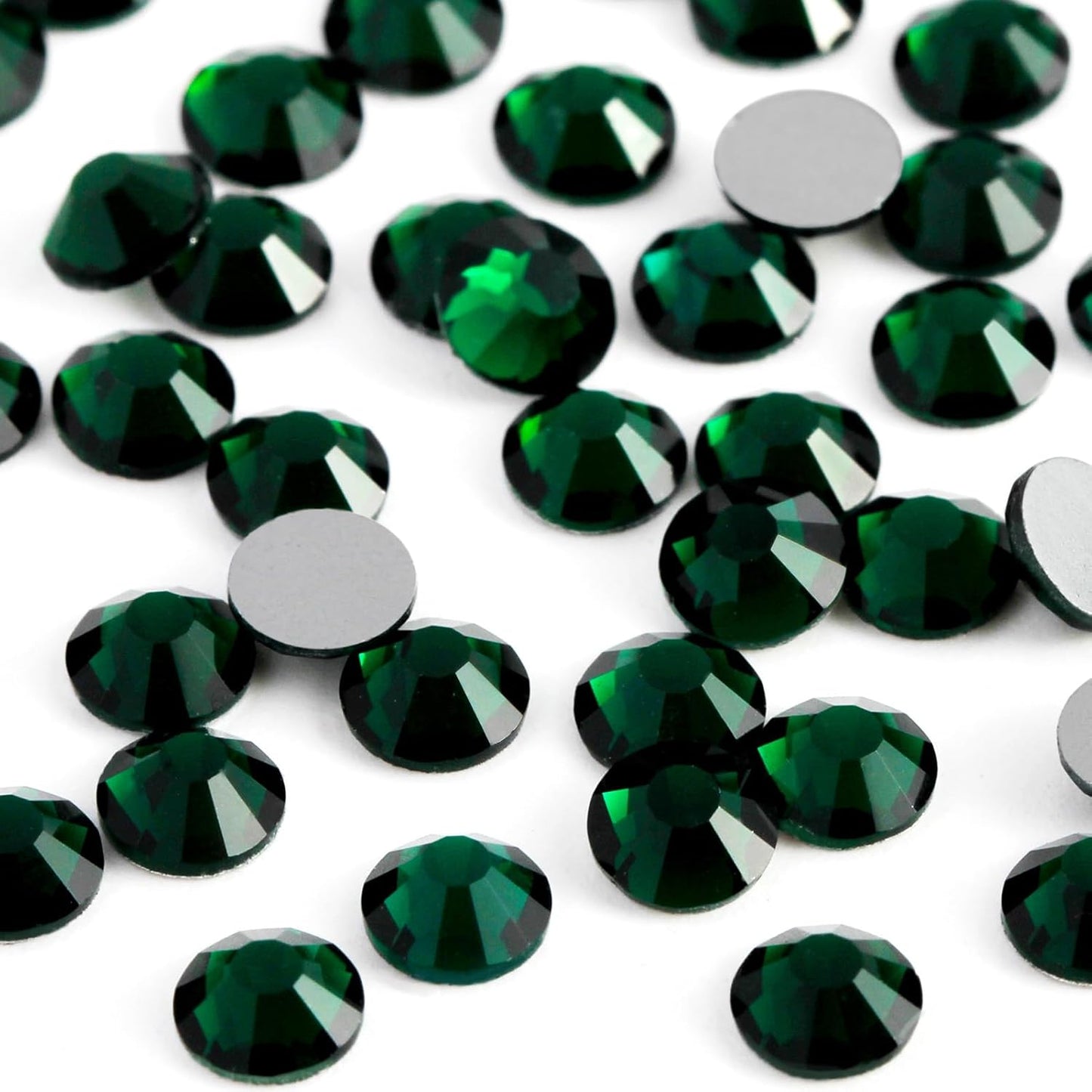 2000PCS SS12 Flatback Rhinestones | 12-Facet Diamond-Cut Glass Gems for Nail Art, Clothing, DIY Crafts |Glue-On Decoration Stones with Silver Backing(Emerald)