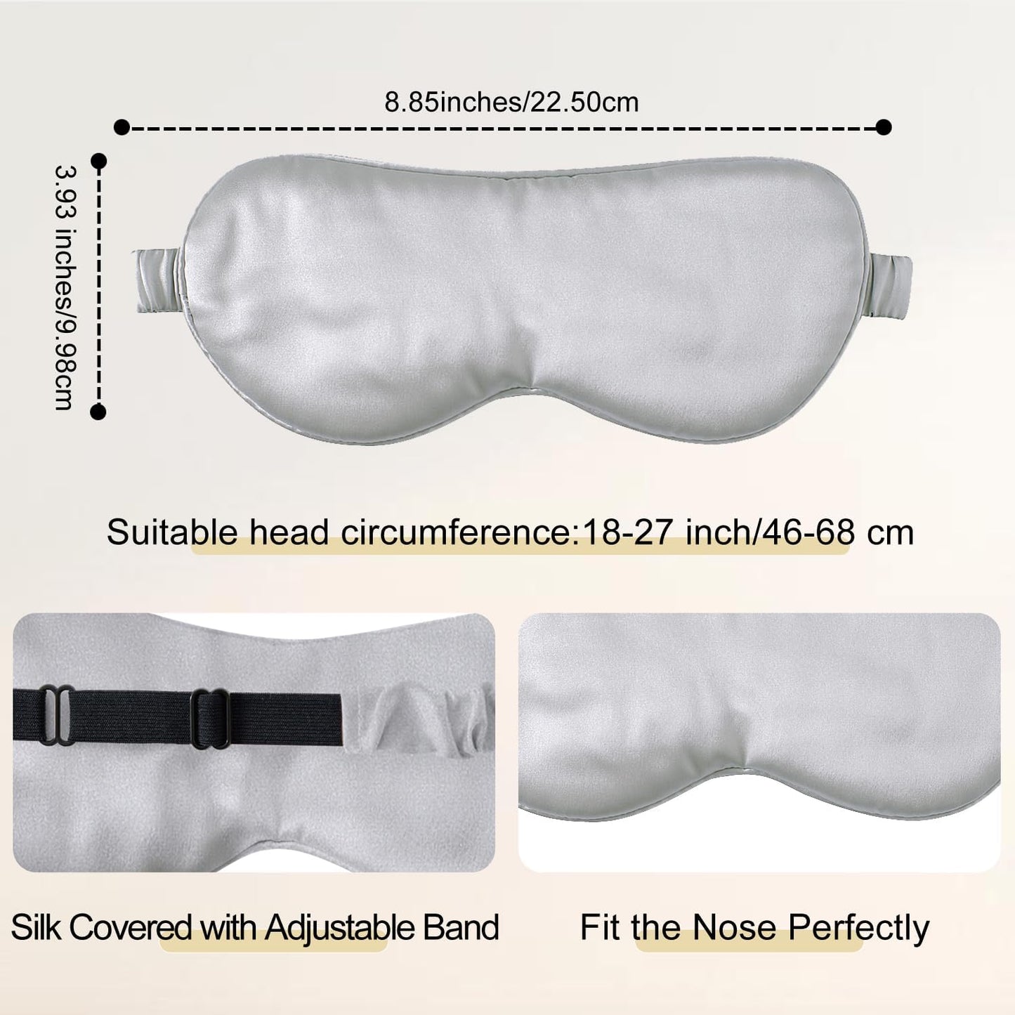 ZIMASILK Adjustable 100% 22 Momme Mulberry Silk Sleep Mask for Sleeping, Filled with Premium Mulberry Silk, Softest & Breathable Eye Sleeping Mask (Light Grey)
