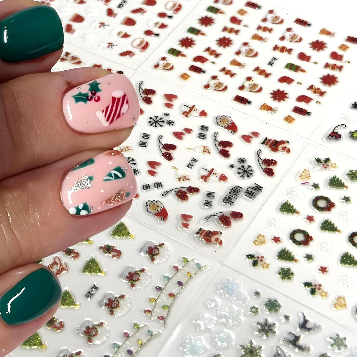 30 Sheets Christmas Nail Stickers 3D Self Adhesive Red Santa Claus Nail Decal for Nail Art Green Christmas Tree Nail Art Stickers Christmas Nail Art Supplies for Women Girls DIY Manicure Decorations
