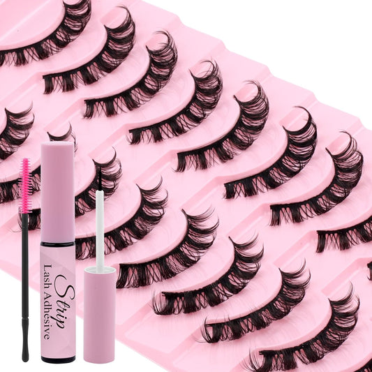 Strip Lash with Glue for DIY Lash-users: 10 Pairs, DIY, Natural Look, Fluffy, Manga, Wispy, Waterproof, Anime, Cat Eye, D Curl, DH06-02