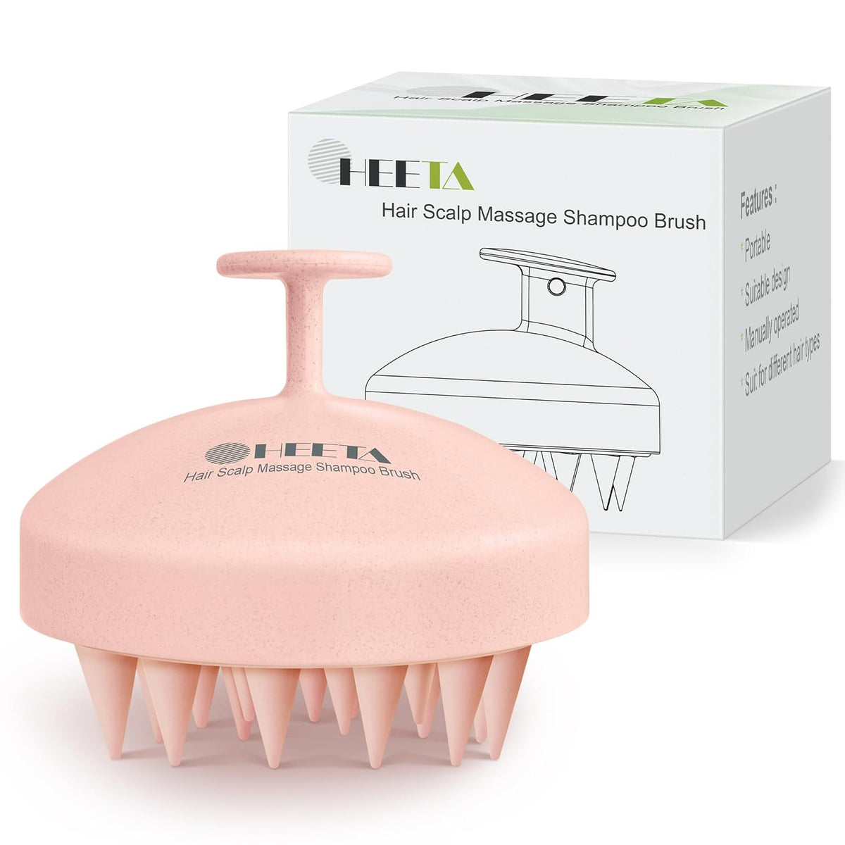HEETA Scalp Scrubber Shampoo Brush, Scalp Massager Tool for Hair Growth, Soft Silicone Bristles for Dandruff Removal Wet Dry Use Women Men Kids Pet, Fit All Hair Types Care, Pink