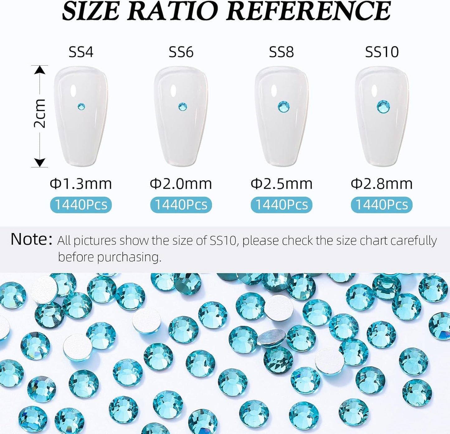 Malachite Blue Flatback Rhinestones, Glass Rhinestones for Nail Art and Craft, Glue Fix, Loose Crystal Gemstones(Malachite Blue, SS6, 1440pcs, 1.9-2.0mm)
