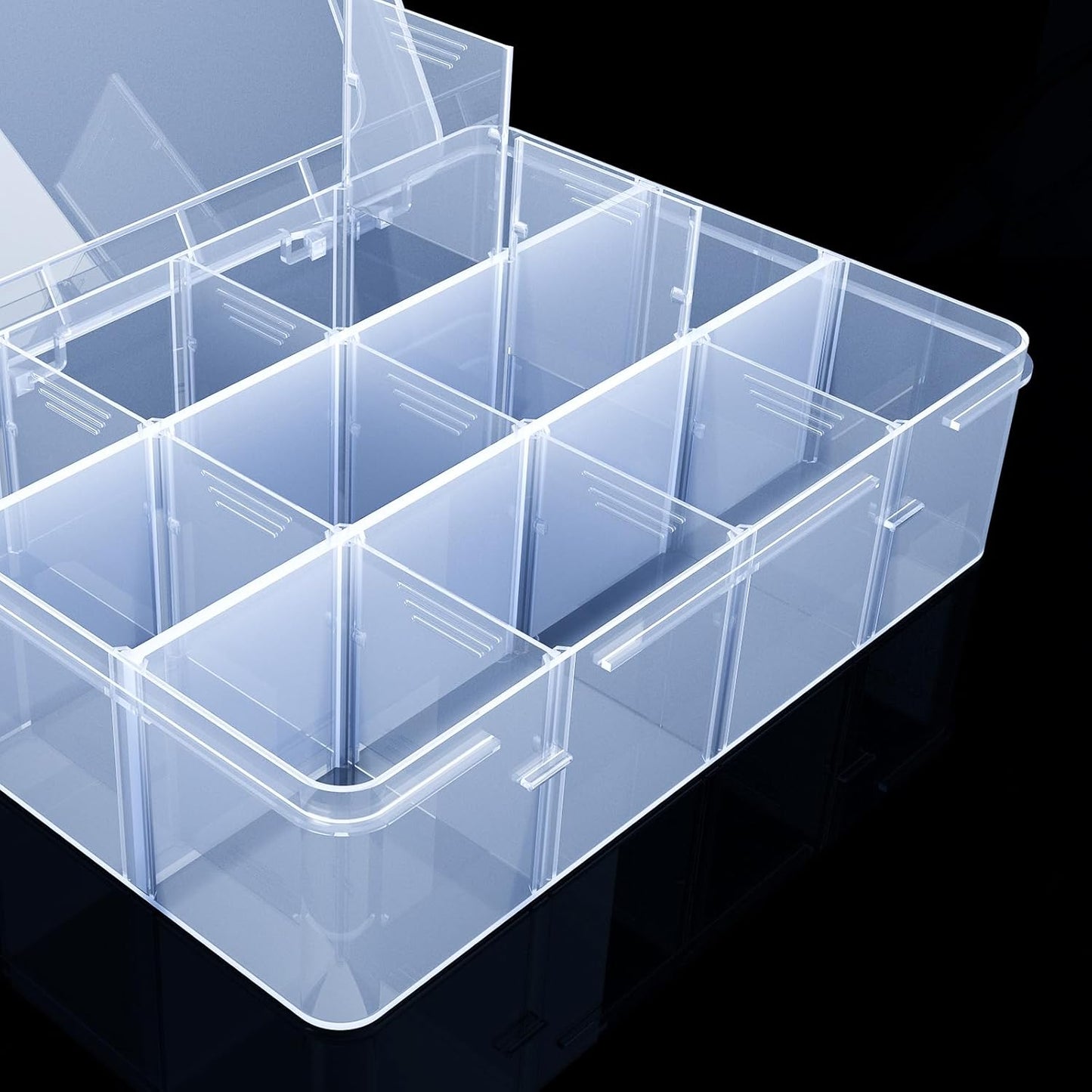 Plastic Organizer Tackle Box, 12 Grids Clear Bead Organizer Compartment Box with Removable Dividers for Snackle box,Parts, Earring Container Tool Fishing Hook Hair Accessories