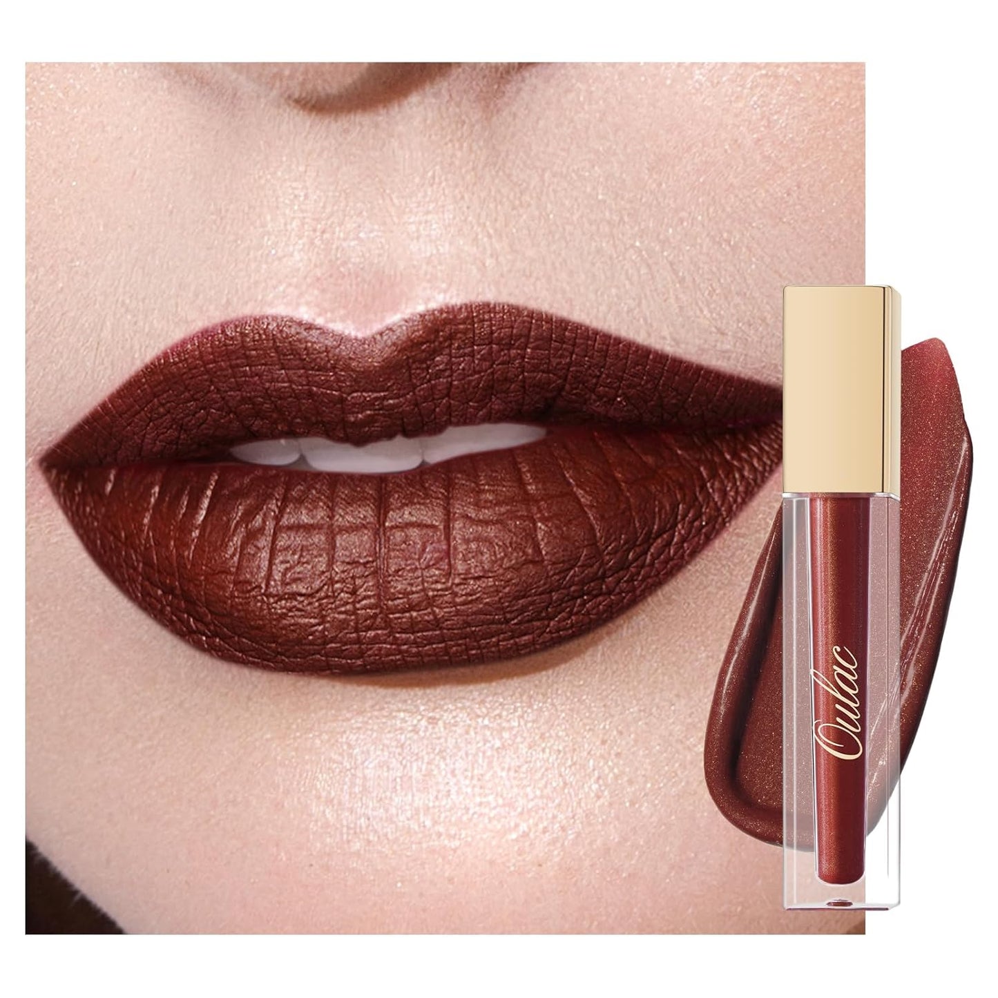 Oulac Matte Liquid Brown Lipstick for Women, Long Lasting Lipstick Waterproof Lip Stain, No Transfer, Creamy High Pigmented Formula with Rose Oil, Vegan & Cruelty-Free,Brown M03
