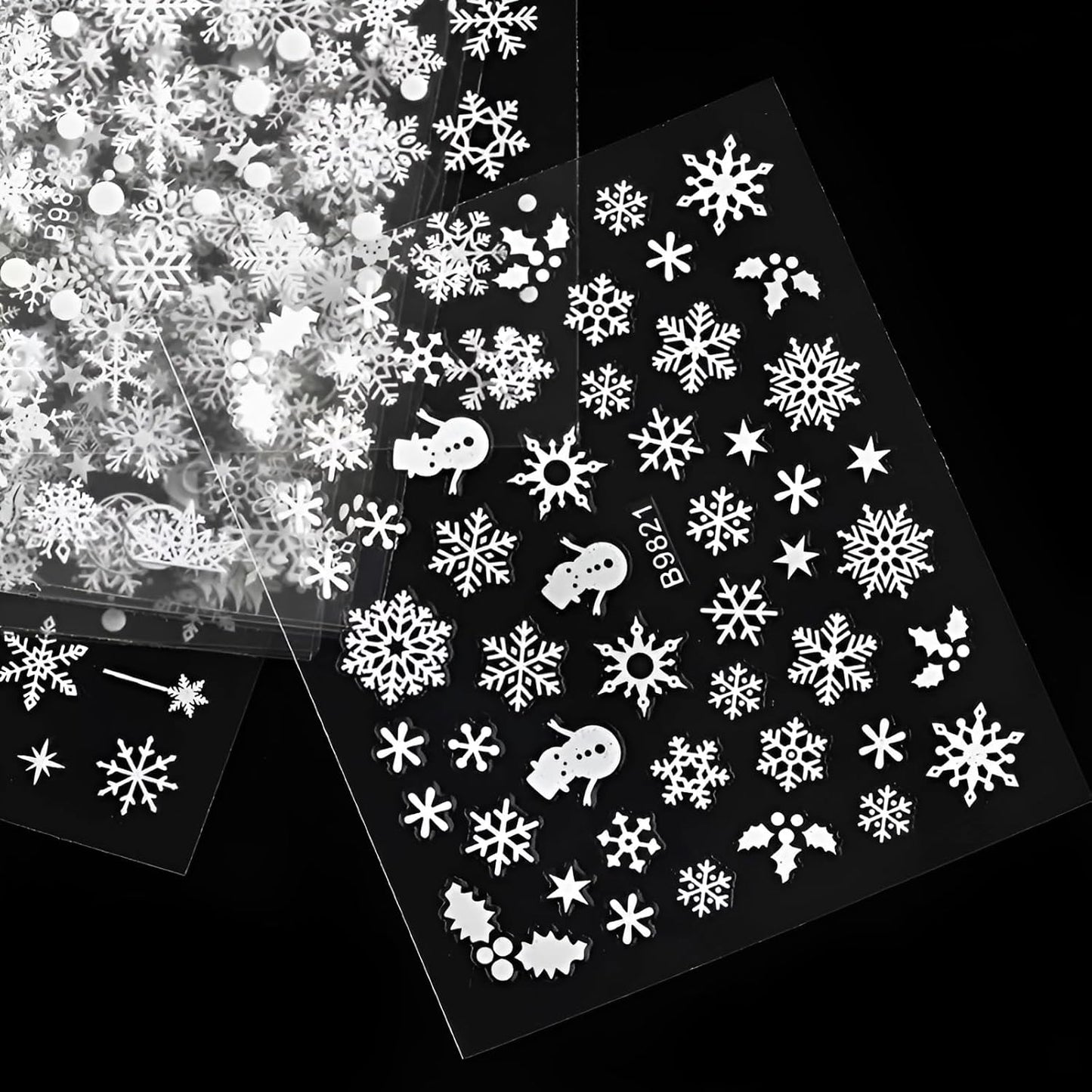 30 Sheets Christmas Nail Art Stickers Decals 3D Self-Adhesive Snowflake Nail Stickers White Snowmen Santa Claus Elk Nail Supplies New Year DIY Nail Decals