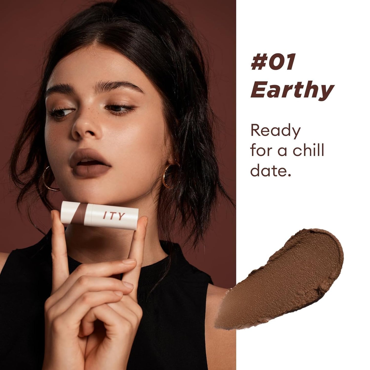 ITY Velvet Matte Finish Lip Stain-Mousse Textured Lip Clay, Red Shade, Conceals Lip Lines, Rich Pigment Lip Tint Lipsticks, 0.14 oz (4g) in Earthy, Ruby.