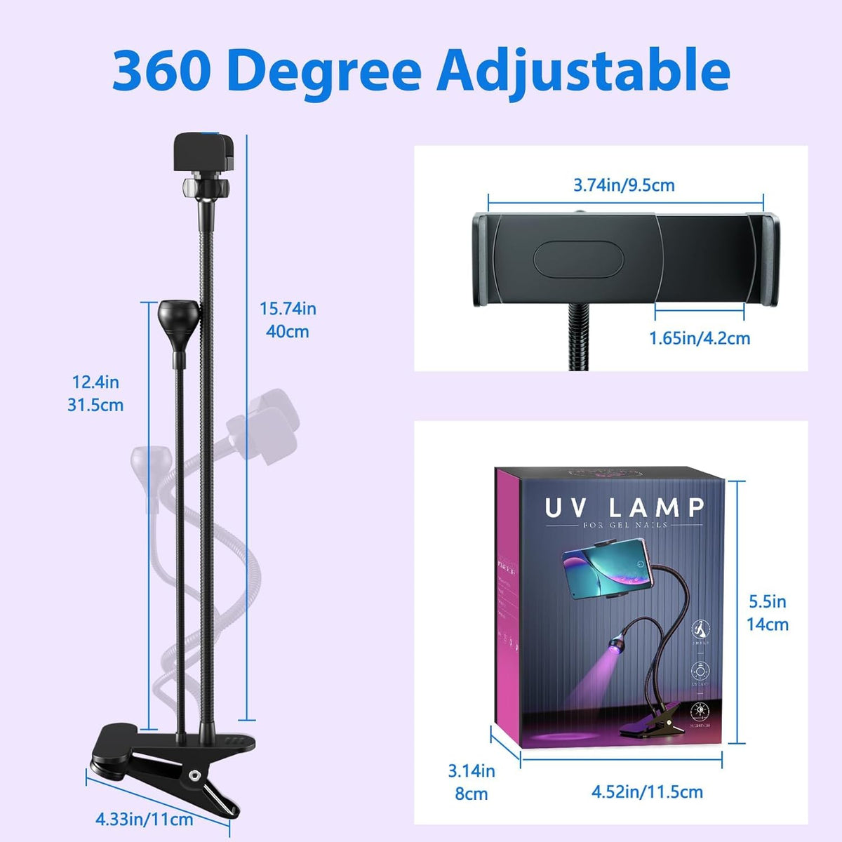 AORAEM LED Nail Lamp LED Light for Nails Quicky-Dry Gooseneck UV Nail Light with Phone Holder, Nail Dryer for Gel Polish with Portable Curing Lamp for Professional Home DIY Salon