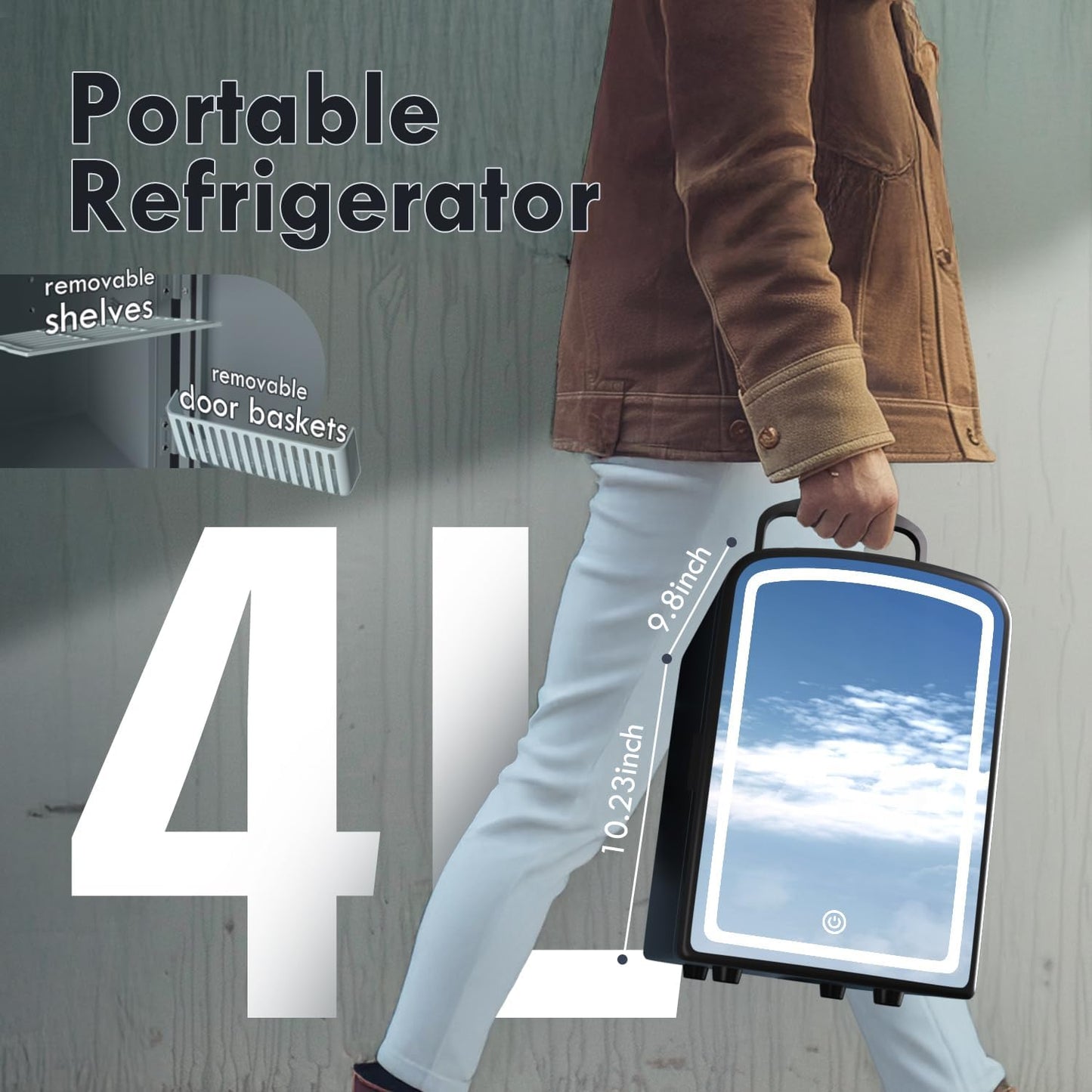 Mini Fridge for Skin Care, 4 Liter Portable Small Fridge with Dimmable LED Mirror, Hot or Cold Personal Beauty Refrigerator for Bedroom, Office, Car, Makeup(BLACK)