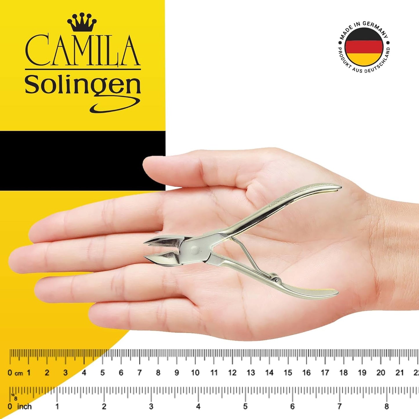 CS12 Professional 4" Fingernail Toenail Nipper/Clipper/Cutter for Manicure/Pedicure. Heavy Duty Precision Super Sharp Curved Stainless Steel 15mm Blade from Solingen Germany (Silver)