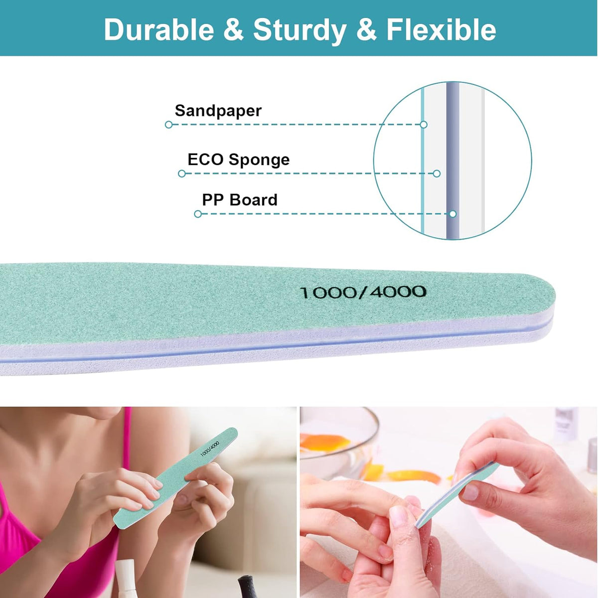 15pcs 1000/4000 Grit Nail Files for Natural Nails, Emery Boards for Natural Files, Double-Sided Nail Buffering Manicure Pedicure Nail Supplies Tools for Toenail Fingernail for Home & Salon