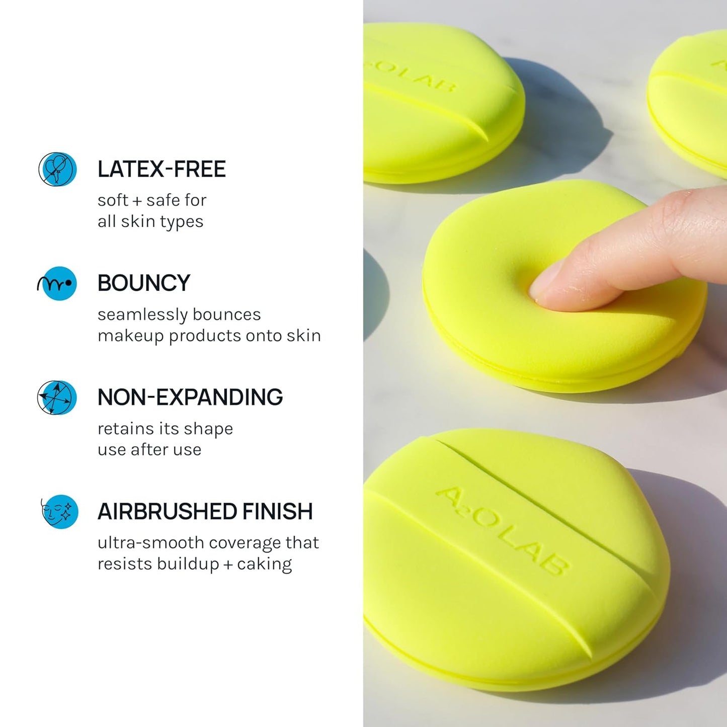 AOA Studio Silky Silicone Makeup Sponge Set, Reusable Cosmetic Applicators Extra Soft Rubycell Makeup Sponges (Lime)