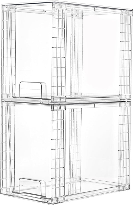 Vtopmart 2 Pack Clear Stackable Storage Drawers,9.7" High Plastic Organizers Bins for Skincare, Bathroom Supplies,Ideal for Cabinet,Undersink,Vanity,Kitchen,Pantry Organization