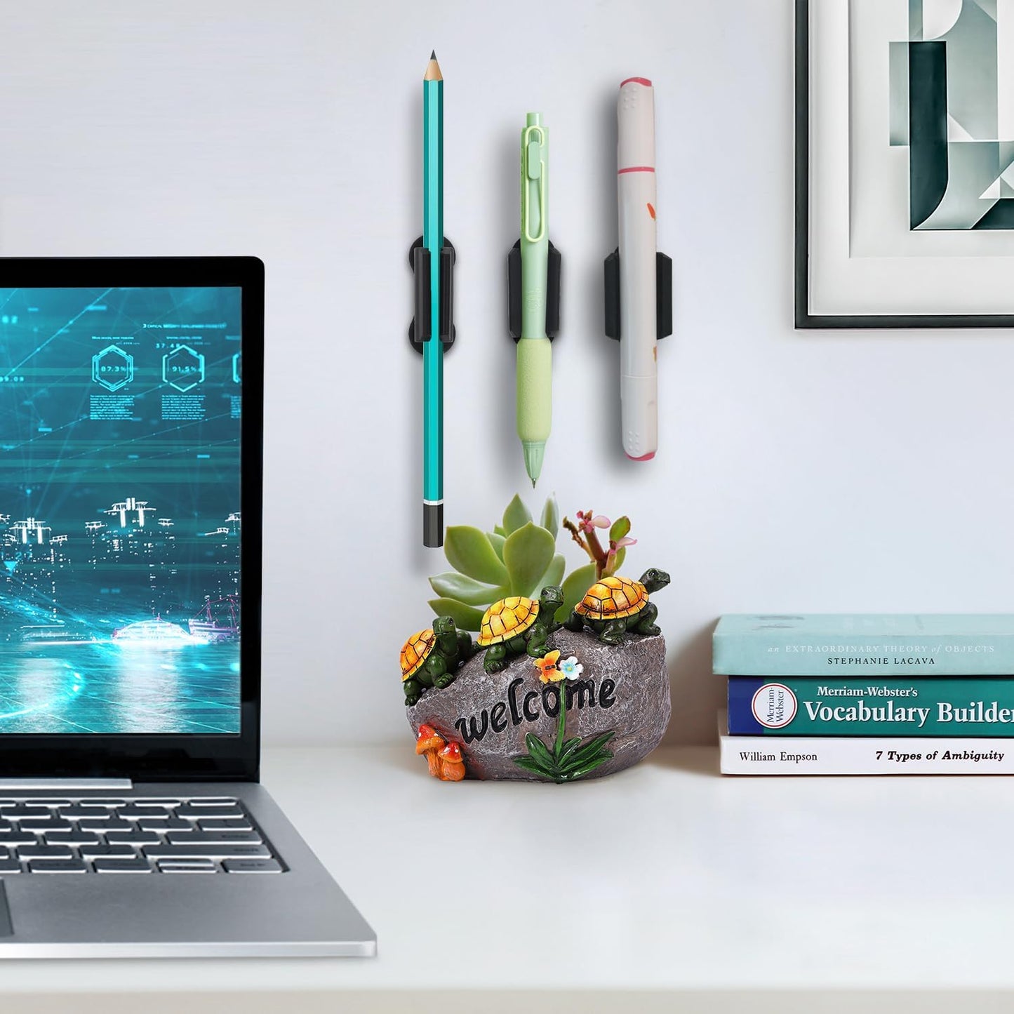 Adhesive Pen Holder for Wall Pencil Holder for Desk Organizer, 6Pack Silicone Pen Holders for Clipboard, Marker Holder Sticky Pen Holder for Desk, Office Teacher Supplies Stylus Holder (6 black)