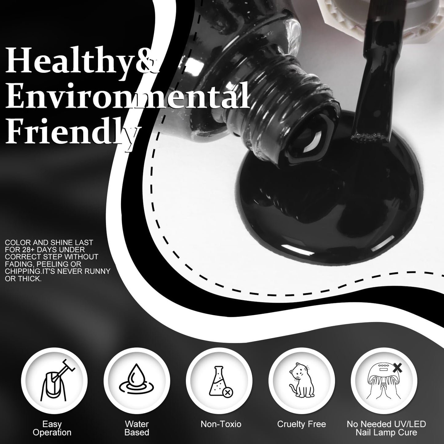 Major Dijit Quick Dry Nail Polish 12ml/0.41fl oz Black Regular Nail Lacquer Fast Drying & Long Lasting Nail Polish Nail Art Effect for Nail Salon