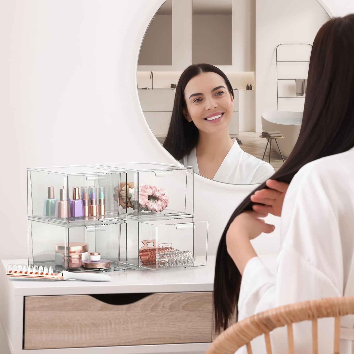 Sorbus Square Clear Stackable Storage Drawers – 4-Pack Plastic Organizer Bins with Handles – Stackable Pull-Out Storage Drawers for Closet, Pantry, Office, Bathroom, Craft, and Toy Organization