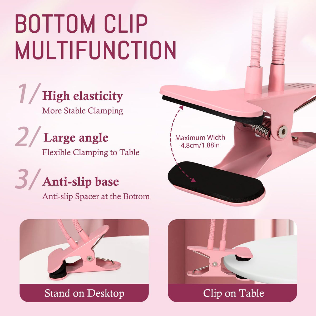 AORAEM LED Nail Lamp Double-Headed UV LED Light Quicky-Dry Duck Neck UV Lamp Dryer Curing Light with Portable Gooseneck and Clamp Flash Cure U V Light for Gel Nails Professional Home DIY Salon Pink