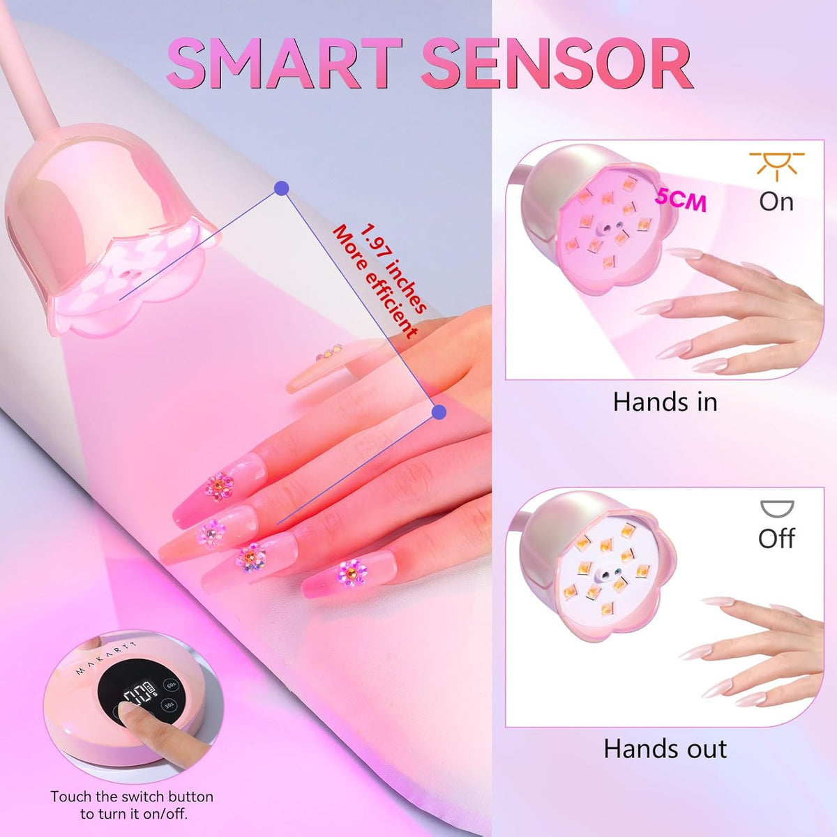 Makartt UV LED Nail Lamp - Mini UV Light for Gel Nails Polish Fast Curing Goosenecks Lamp 30W Rechargeable LED Nail Light Nail Dryer with 4 Timers & Auto Sensor for Salon Home DIY Use