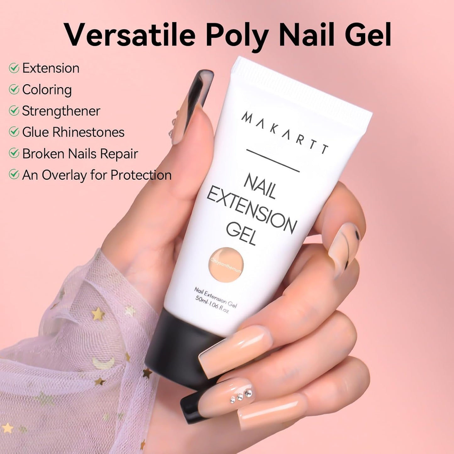 Makartt Poly Nail Gel Kit, 2PCs 50ML Light Nude & Dark Almond Colors, Large Capacity Poly Nail Gel Set, Strong Builder for Extension, Strengthener, 3D Diy Hard Gels Manicures Home Salon