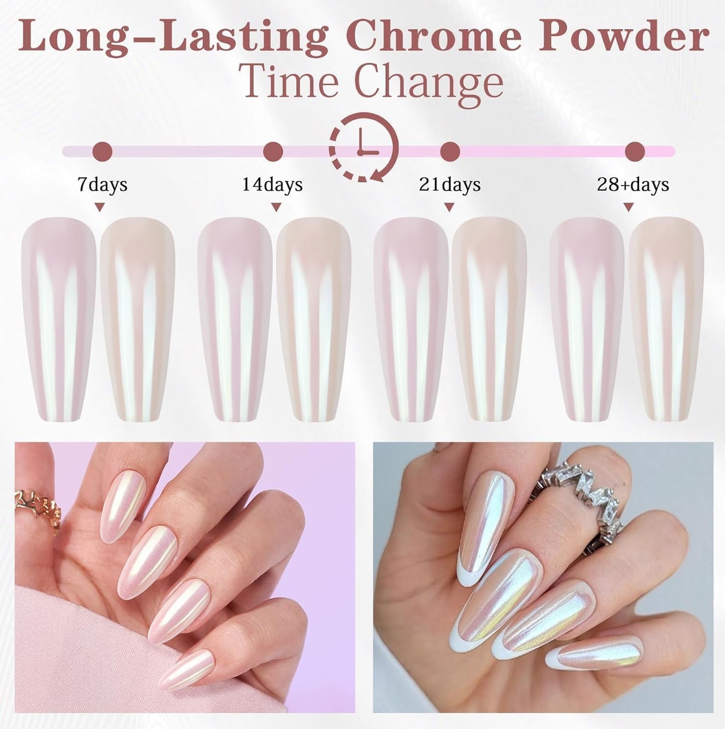 Chrome Nail Powder 4 Jars【Large Capacity 1g】Metallic Mirror Pearl Holographic Pigment Powder, Chrome Powder for Nails for Manicure Nail Art Decoration Sets