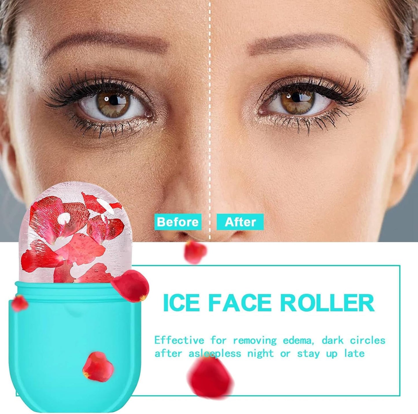 KOGITI Ice Mold for Face, Ice Roller for Face & Eye, Beauty Facial Ice Rollers Ice Holder Mold Face Puffiness Relief Massage Skin Care Tools, Ice Facial Cube (New-Blue)