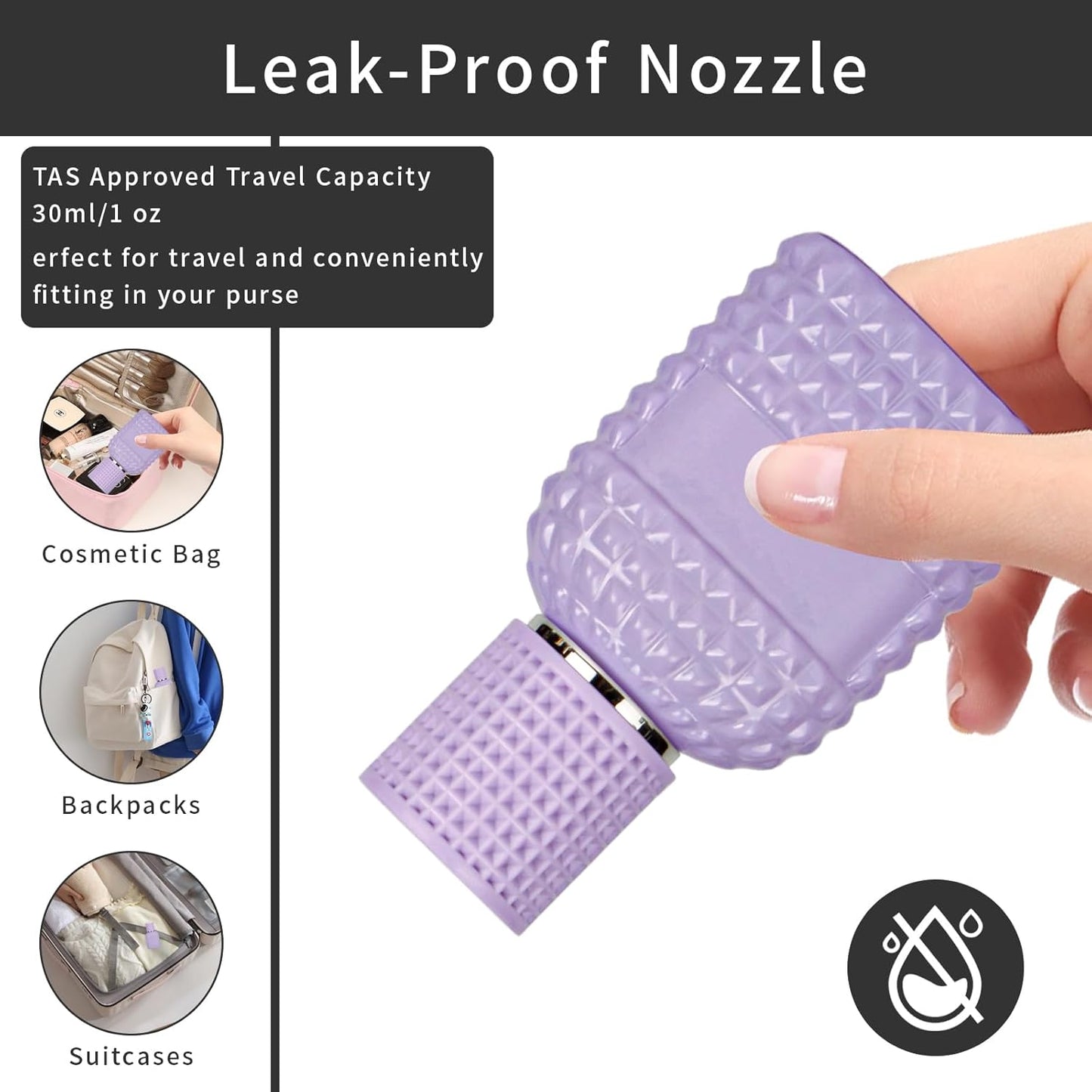 2 Pack 30ml Perfume Spray Bottles Empty, Refillable Glass Fine Mist Atomizer, Portable Travel Perfume Atomizers Fragrance Containers Sprayer for Cleaning, Essential Oils, Liquids (Purple)