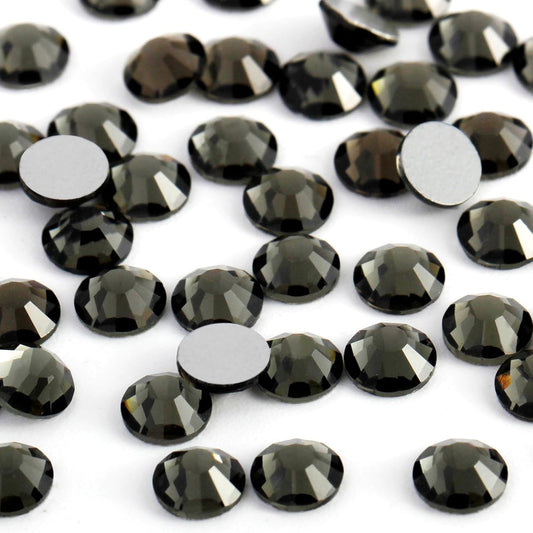 400PCS SS30 Flatback Rhinestones | 12-Facet Diamond-Cut Glass Gems for Nail Art, Clothing, DIY Crafts |Glue-On Decoration Stones with Silver Backing(Black Diamond)