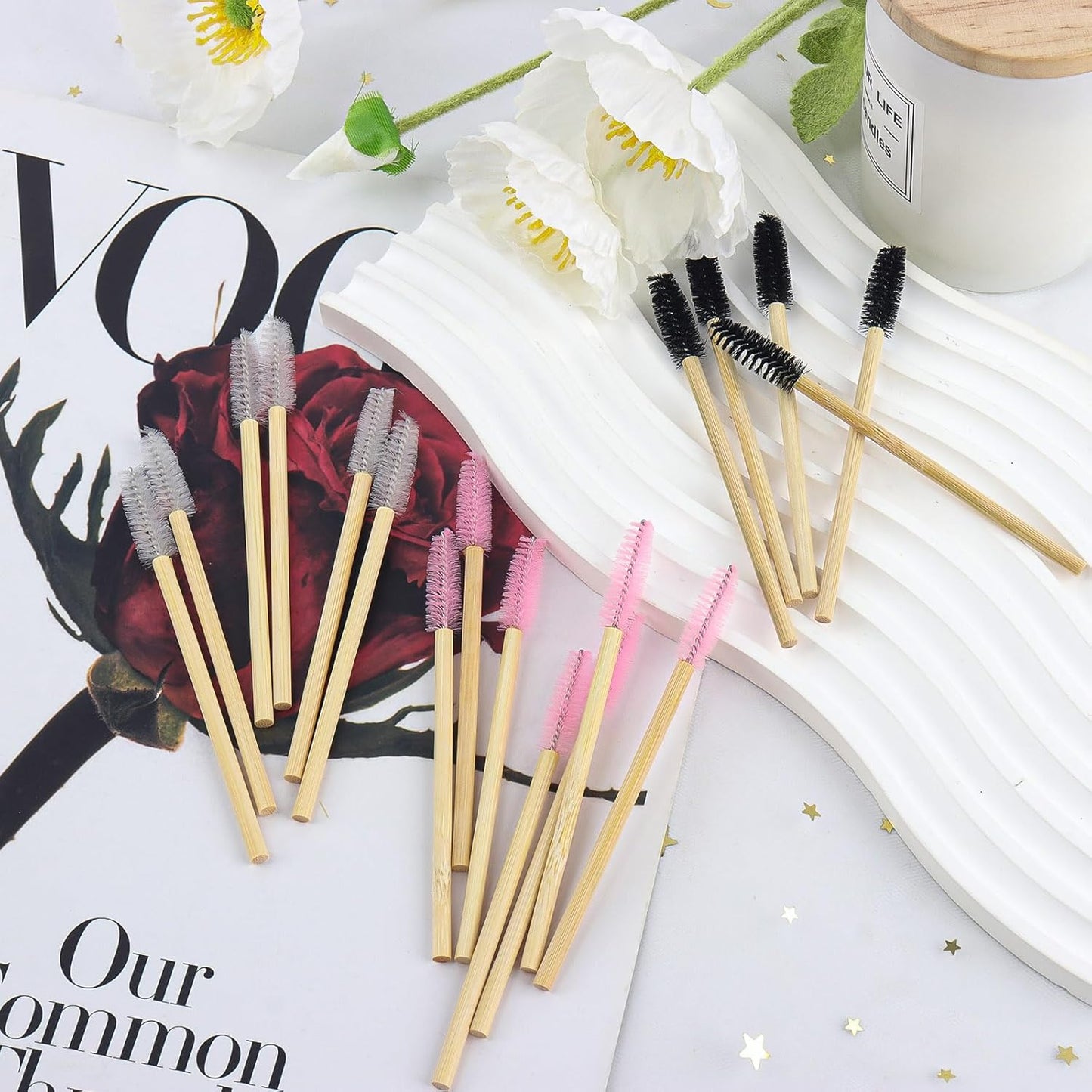 300PCS Disposable Mascara Wands Spoolie Brush Crystal Eyebrow Brushes Eyelash Extension Applicator Makeup Kits Bamboo Mascara Brush