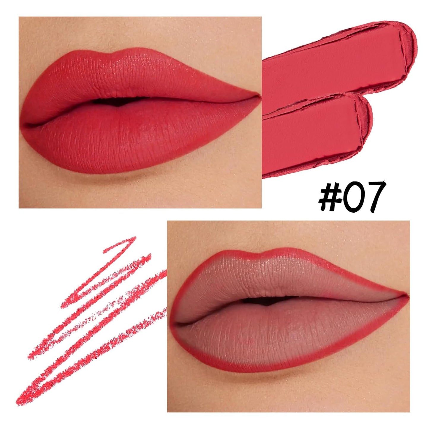 Boobeen Double-ended Lipstick Lip Liner Makeup Velvet Lipgloss Lipstick, Creamy Lip Pencil for Women Matte Long-lasting Matte Satin Finish, Nourishing and Non-fading