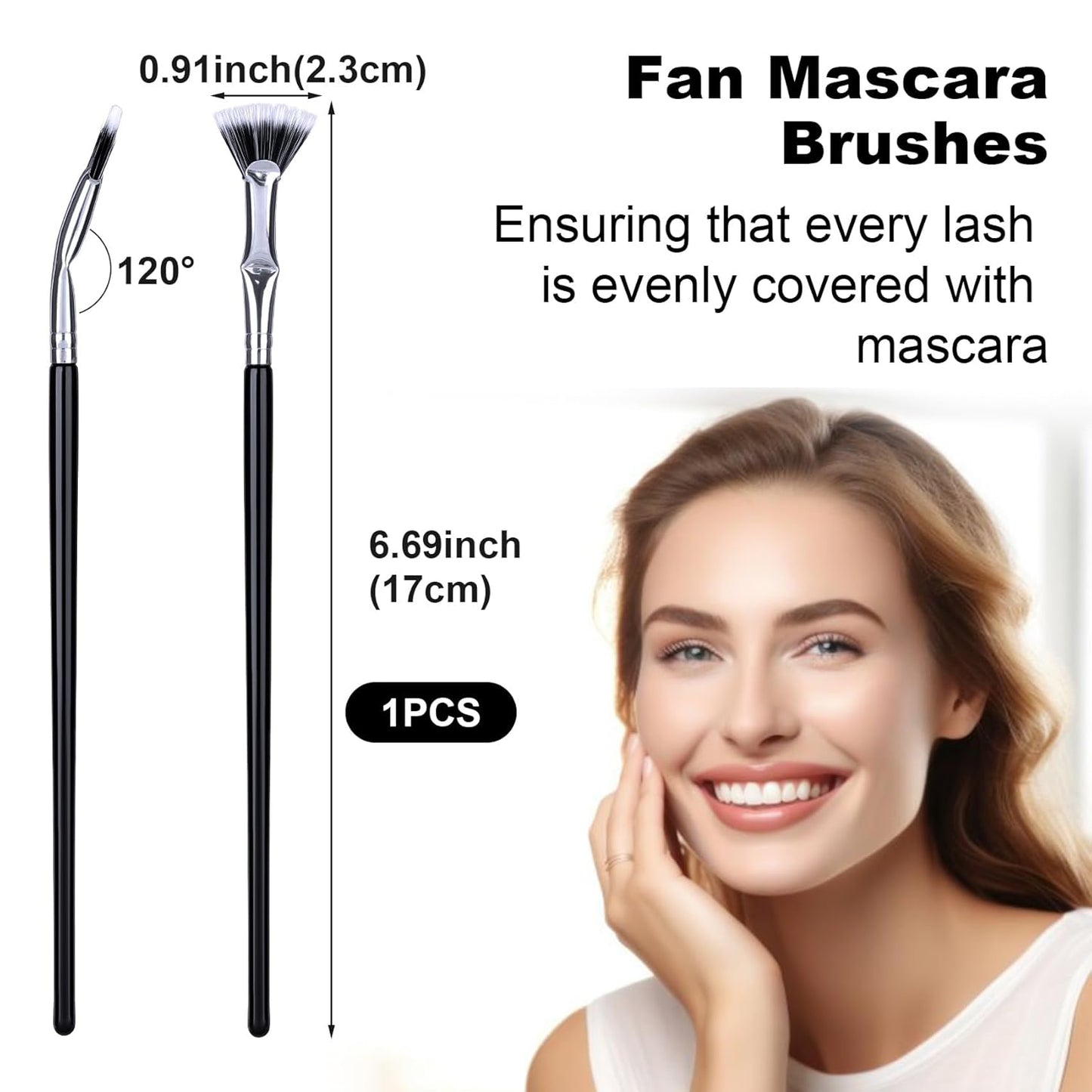 1 Pcs Folding Angle Scalloped Lash Brush, Eyelash Comb Separator, Multifunctional Mascara Fan Brush, Soft Bristles Makeup Tool for Upper Lower Eye Lash (Black)