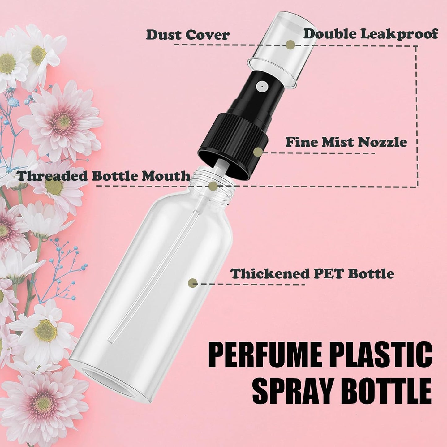 EVANCENT 100Pack Small Spray Bottles 1oz, 30ml Travel Spray Bottle with Black Fine Mist Sprayer, Mini Empty Refillable Containers Portable Cosmetic Bottles for Plants, Cleaning, Misting & Skin Care