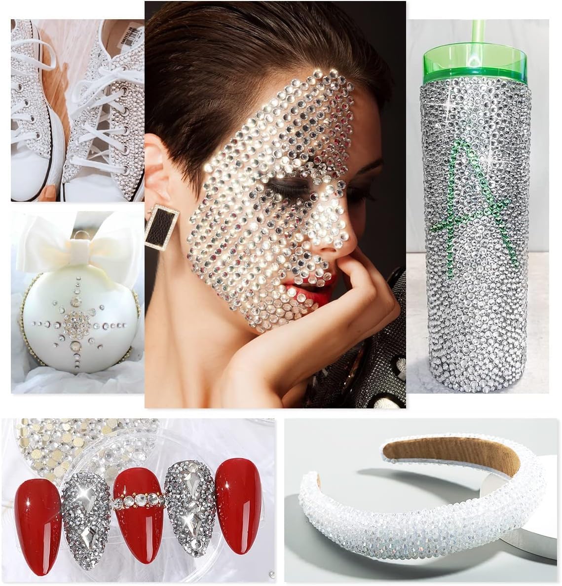 Clear Silver Resin Rhinestones for Crafting Crystal White Flatback Rhinestones 3mm 4mm 5mm Non-Hotfix Stones Diamonds Crystals Gems Charms for Nails Face Eyes Makeup Tumblers Bottles DIY Crafts