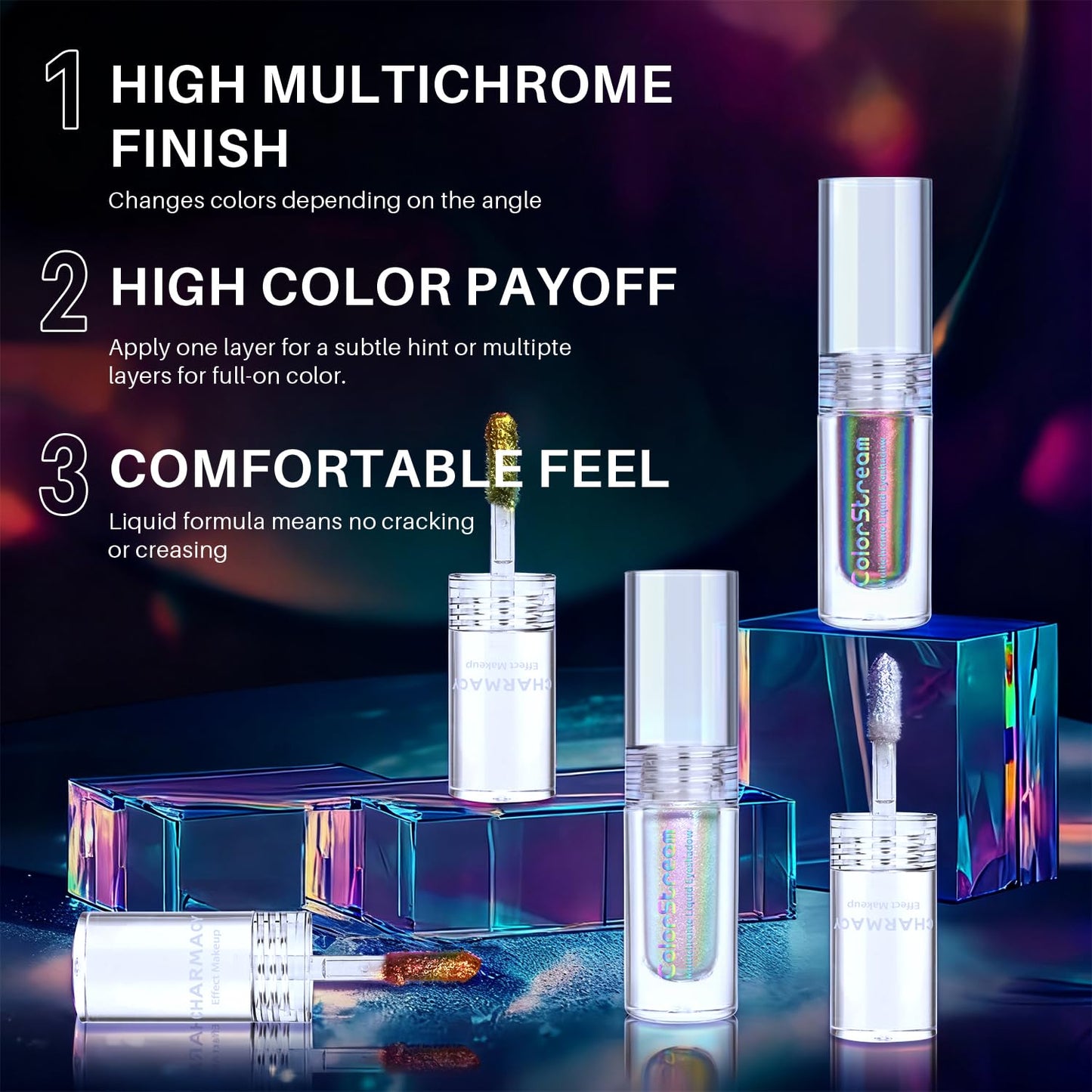 CHARMACY Liquid Duochrome Eyeshadow, Multi-Dimensional Eye Looks, Long Lasting Glitter Eye Shadow Sets Metallic Pigments, Quick Drying, Sparkling Shiny Eye Makeup for Beginners, 1.6g (#12)