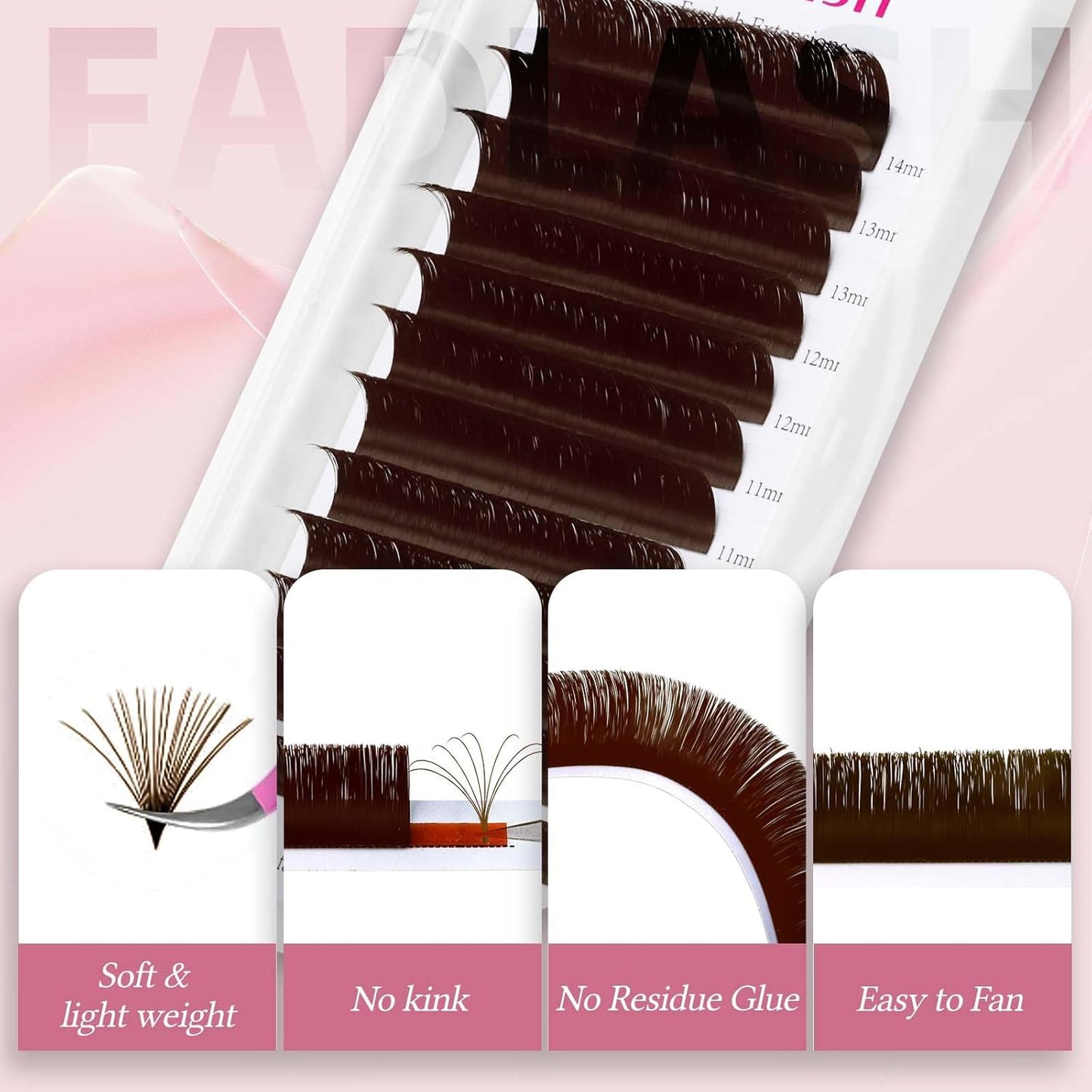 FADLASH Brown Lash Extensions Easy Fan Volume Lashes Colored Lash Extensions C/D Curl Volume Lash Extension 0.07 Self Fanning Eyelash Extensions (Dark Brown-0.07D, 15-20mm)