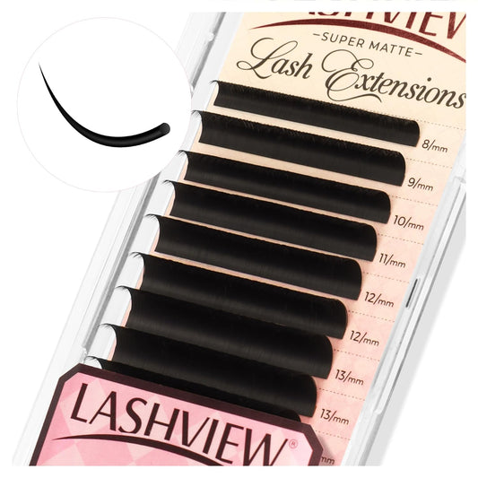 LASHVIEW Classic Lash Extensions 0.03-0.20 J/B/L/C/CC/D Curl 8-16mm Mixed & Single Length Tray, Soft Matte Dark Professional Eyelashes Extension(0.10 C 8-16mm)
