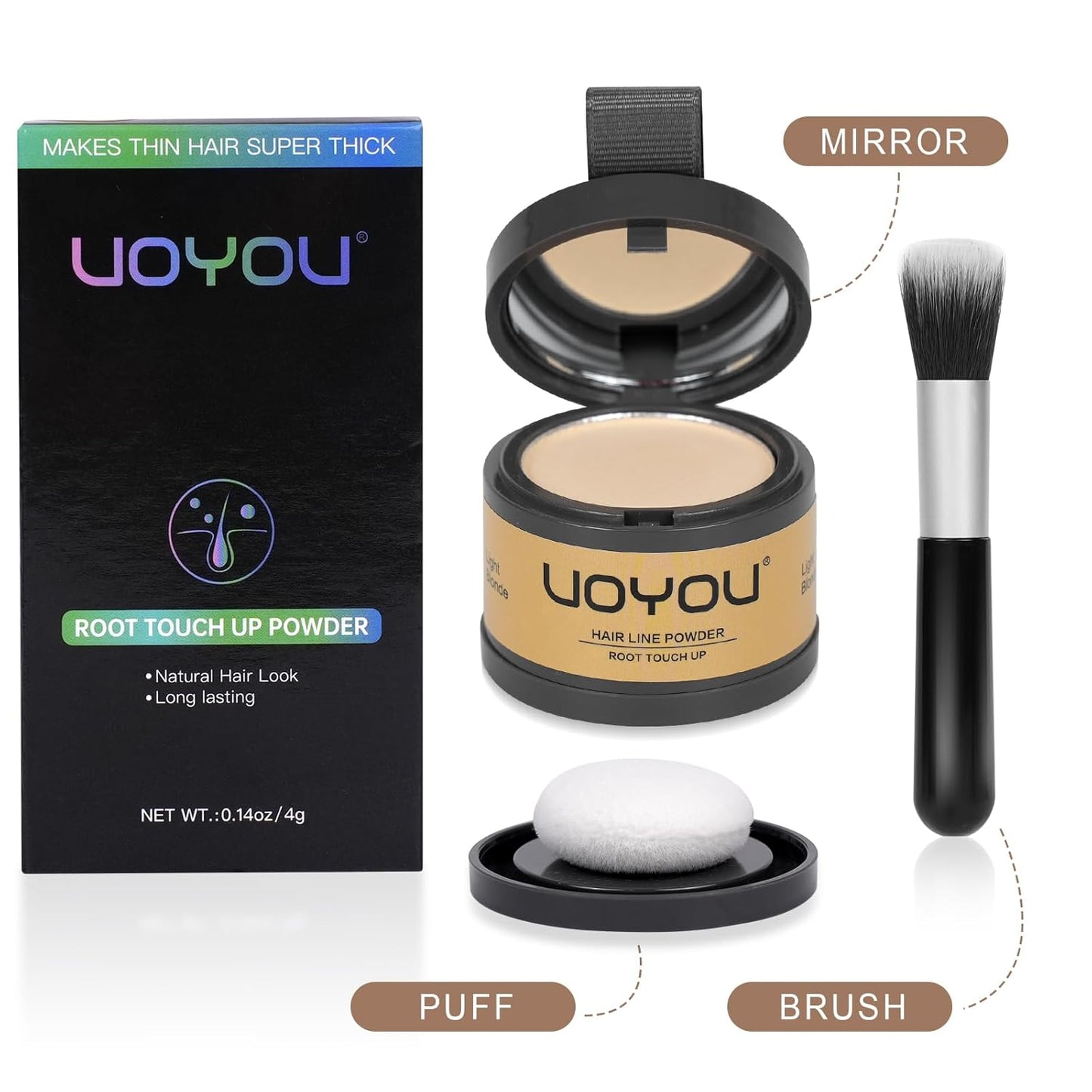 Root Touch Up Powder Instantly Conceals Hair Loss, Gray Root Cover Up Powder, Water & Sweat Resistant Hair Powder for Thinning Hair Men & Women, Includes Brush (Medium Brown, 4g Bottle with Brush)