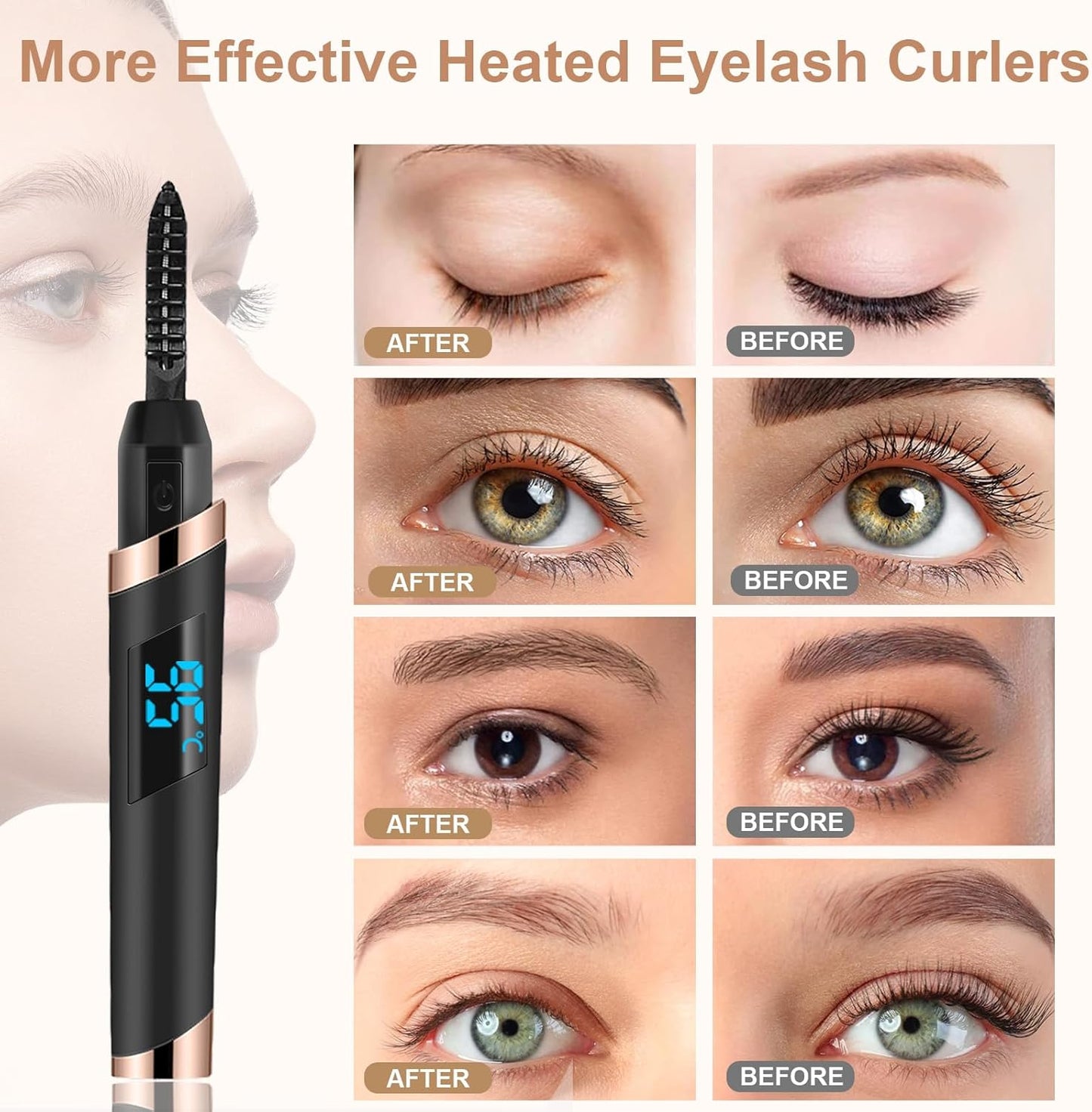 Heated Eyelash Curler, Electric Eyelash Curler, Rechargeable Lash Curler for Makeup Natural Curling Eye Lashes and 24 Hours Long Lasting - Black 2025 Updated New Model